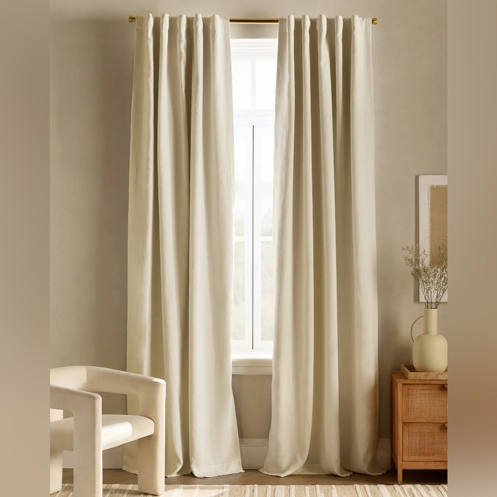 NWT QUINCE Set Of 2 48x84 European Linen Room Darkening Curtains Cream 7073